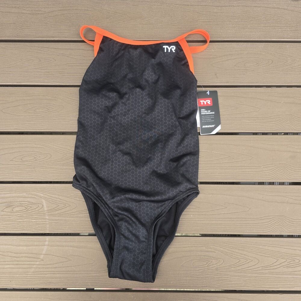 TYR Durafast Elite Women's Hexa Diamondfit Black/orange One Piece Swim Sz 28 New